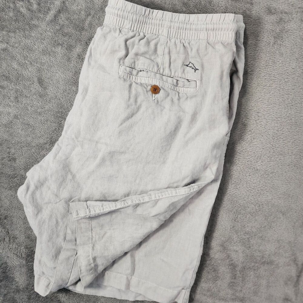 Tommy Bahama Men's XL Light Gray 100% Linen Drawstring Flat Front Chino Shorts